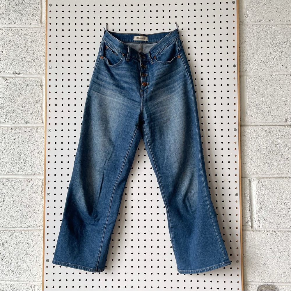 madewell slim wide leg jeans with button fly
